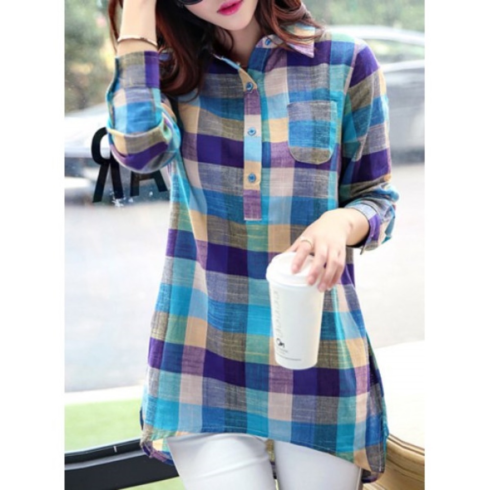 Plaid collar blouse NWT
